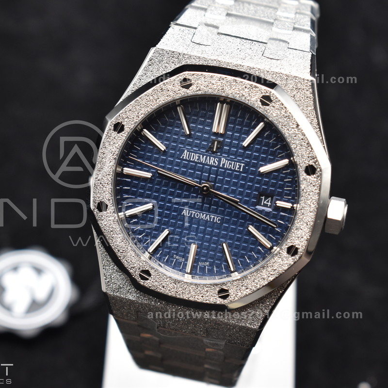 Royal Oak 41mm 15400 SS ZF 1:1 Best Edition Frosted Case Blue Textured Dial on SS Bracelet A3120